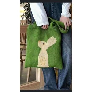 Bunny Rabbit tote bag knitted shoulder bag shopping bag purse Design both sides